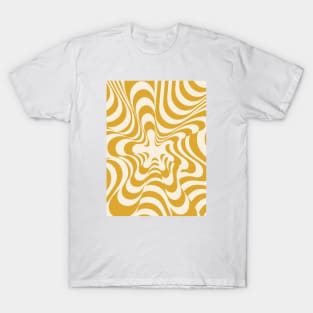 Abstract Groovy Retro Liquid Swirl Yellow Mustard Pattern T-Shirt